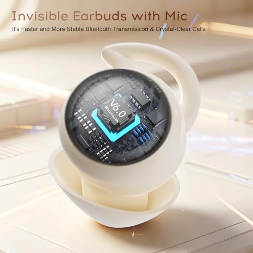 Niecase Sleep Earbuds Bluetooth 6.0 - Invisible Sleep Earbuds for Side Sleepers,Noise Blocking Wireless Sleeping Headphones with LED Display (Beige) — view 5