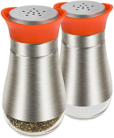 Evelyne Salt Pepper Seasoning Glass Shaker with Stainless Steel Cover 2 pcs Pack Set (Orange)