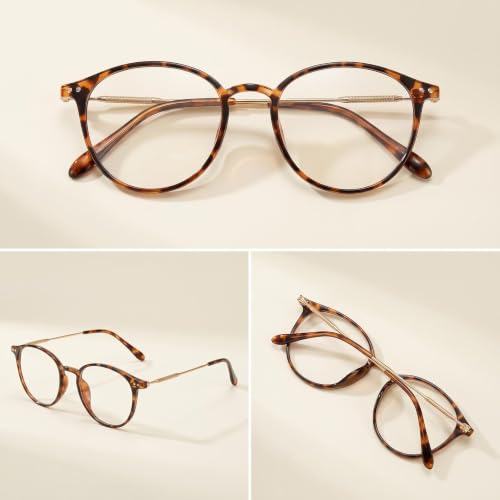 Image of Shiratori Retro Round Blue Light Blocking Glasses for Women Men, Lightweight Metal Temple Eyeglasses