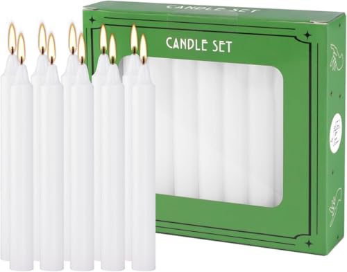 Pliadvbu 100 Pcs White Unscented 5 Inch Taper Candles With Drip Protectors for Church, Vigil, Shabbat, and Prayer