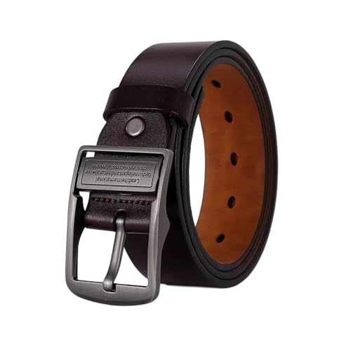 EFLAL Cinturón de cuero genuino para hombre de talla grande de 105-170cm, cinturón informal de negocios con hebilla negra mate