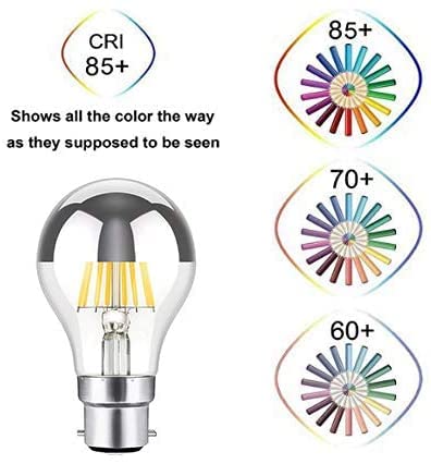 Bulbright Vintage Retro Antique LED Filament Bulb A60 8W LED Light Bulb, Silver Bowl Tipped, B22 Base, Soft Warm White 2700K, 70W Equivalent, 220-240VAC, Dimmable, Pack of 2 (B22) - Image 2