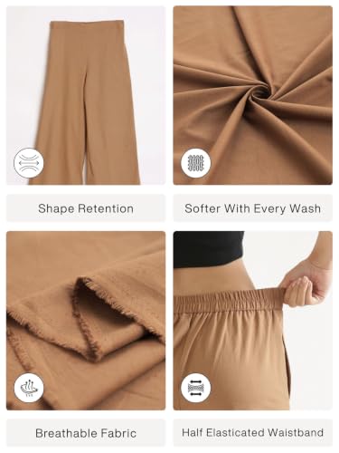 Image of SAADAA Women's Relaxed Fit Mid Rise Airy Linen Wide Leg Pants, High Waist Trousers for Formal, Casual & Office Wear