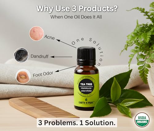 Image of Earth N Pure Tea Tree Essential Oil | 100% Pure Natural Therapeutic Grade | Steam Distilled Melaleuca Alternifolia Oil | For Diffuser, Aromatherapy, Hair Care, Skin Care & DIY | 250ml