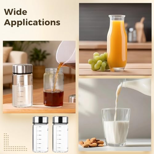 4 Pcs Borosilicate Glass Bottles, 10 oz / 300 ml Drinking Bottles, Portable Glass Juicing Bottles with Stainless Steel Lids and Scale, Clear Food Storage Containers, 5.75 x 2.56 in / 14.6 x 6.5 cm - Image 3