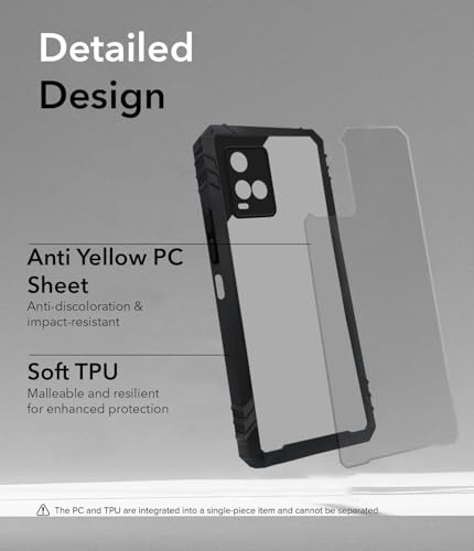Image of Jkobi Crystal Back Cover Case for Vivo Y33T | Vivo Y21T | Vivo Y21s (Ultimate Shockproof Bumpers | Anti Yellow | Rugged Armor | Hybrid PC | Black)