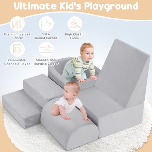 Image of whiffee Climbing Toys for Toddlers 1-3, Foam Climbing Blocks with Ball Pit | Toddler Climbing Toys Indoor, Baby Climbing Crawling Toys, Soft Play Set (No Balls Included) (Grey)