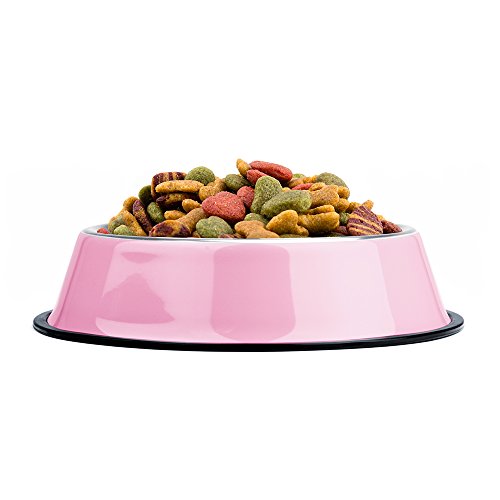 Weebo Stainless Steel Water & Food Bowl For Dogs And Cats | No-Tip No-Slip |Dishwasher Safe |72 Ounce Pink Bowl #TOP2