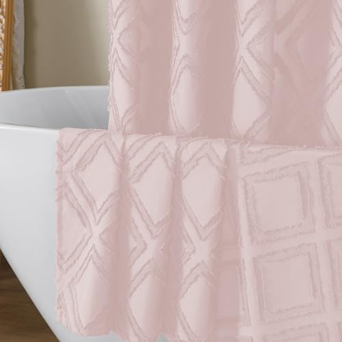 OWENIE Solid Blush Fabric Shower Curtain for Bathroom, Farmhouse Boho Shower Curtain- Soft Cloth & Hotel Spa Quality, Machine Washable Shower Curtains Sets with 12 Hooks, Grommets Top, 72Wx78L