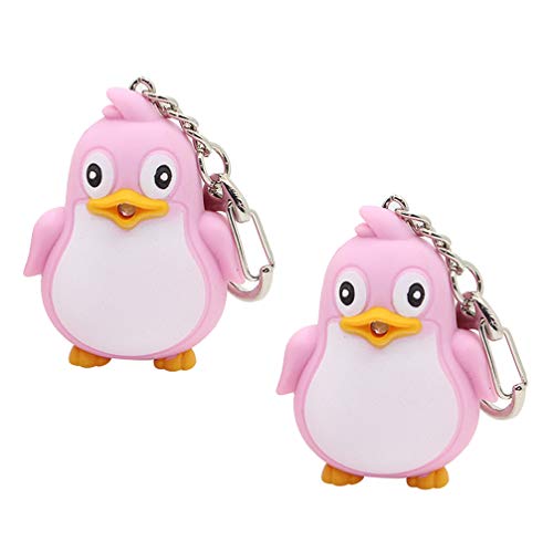 Generic 2Pcs Animal Led Keychain Cute Penguin Light Up Glow With Sound Key Chain Ring For Family Friends Lover Couple Pink, 3.7*2.8*4.7Cm (3443Ls16W7Z) #TOP7