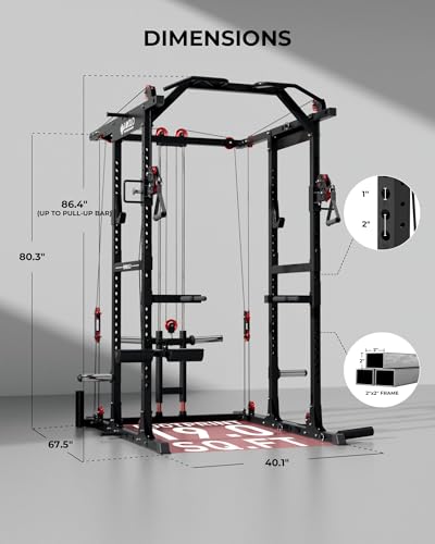 Mikolo K6 Ultra Power Cage with 230LBS Weight Plates, Power Rack with Aluminum Pulley System, 1500LBS Squat Rack with LAT Pull Down System, Functional Trainer for Home Gym - Image 6