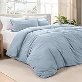 Bare Home Microfiber Duvet Cover Set - Ultra Soft Washed Microfiber - Queen Size - Linen-Like Look - Easy Care - Breathable Fabric - Our Softest Duvet Cover Set (Queen, Dusty Blue)