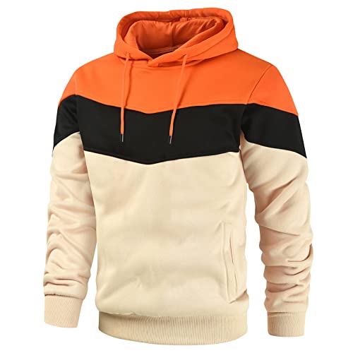 Gesean Mens Hoodies Pullover Long Sleeve Casual Hoodie For Men Hooded Sweatershirt Orange Small #TOP1