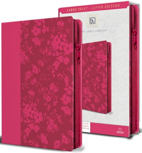 Kjv Holy Bible, Large Print Handy Size, Fuchsia Premium Imitation Leather W/Ribbon Marker, Red Letter, Zipper (Kjv Medium Size Large Print Editions)