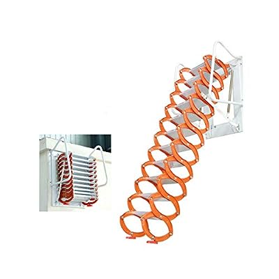 INTSUPERMAI Attic Loft Ladder Stairs Loft Wall Folding Ladder Attic Stairs Pull Down from Wall with Scissor Structure Wall Mounted Type for Home Refit 10ft Height (Orange)
