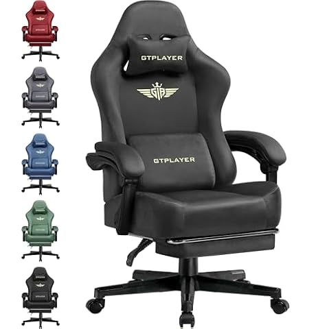 GTPLAYER Krzesło gamingowe, oddychające, ergonomiczne, wysokiej jakości materiał, ergonomiczne krzesło z poliwęglanu, regulowane oparcie w zakresie 160° i wysuwany podnóżek, nośność 180 kg, szare