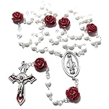 Handmade Rosary with White and Red Rose Beads and Optional Charm Add-On