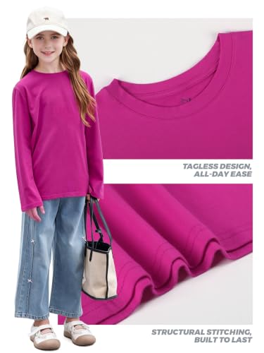 Image of 4 Pack Girls Long Sleeve Shirts Cotton T-Shirts Tagless Kids Tees Clothes