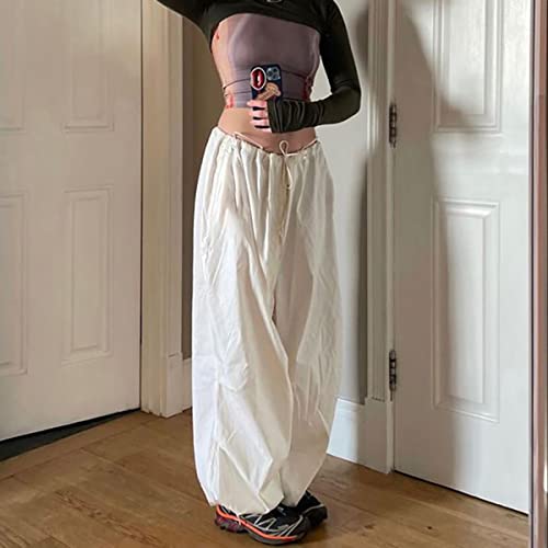 Women Baggy Cargo Pants Y2K Low Waist Vintage Solid Color Drawstring Pants Streetwear Wide Leg Baggy Jogger Punk Trousers4