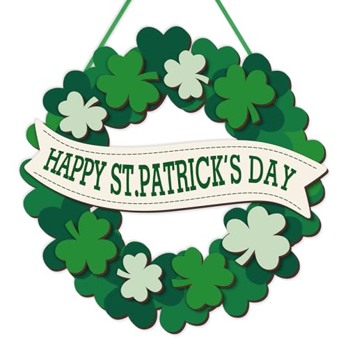 St. Patrick's Day Decoration Shamrock Wooden Door Wreath for Front Door