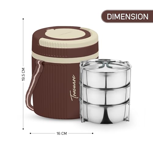 Image of Tureware Electric 3 PU Insulated 304 Grade Stainless Steel 3 Container 450 ML Each Thermoware Electric Lunch Box
