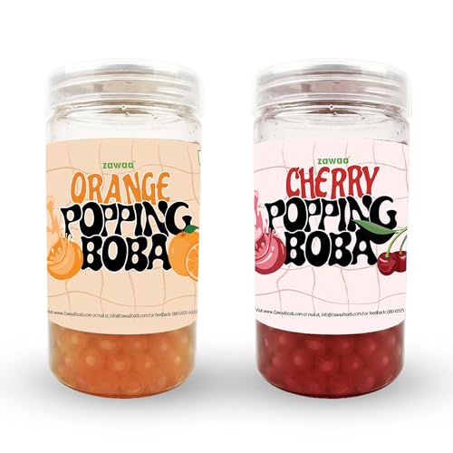 Image of Zawaa Boba Tea Assorted Popping Boba Pearls - Orange & Cherry | 300g Each (Pack of 2) | Bursting Bubble Tea Pearls