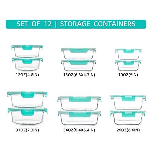 Fawles 12 Pack Glass Storage Containers With Lids, Leak-Proof Meal Prep Containers, Dishwasher/Microwave/Oven/Freezer Safe Glass Food Storage Containers For Leftovers, To Go #TOP1