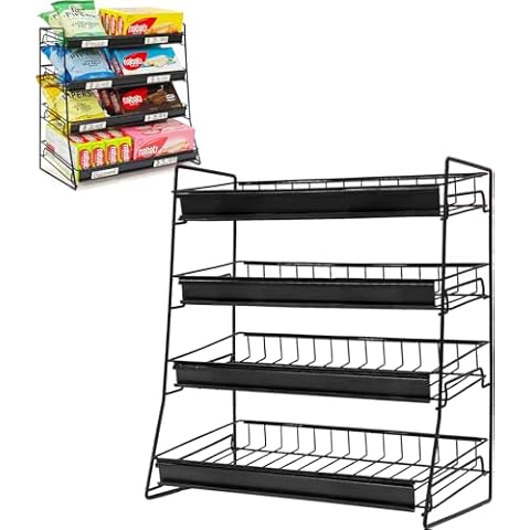 Candy Display Rack, 4 Tier Candy Organizer, Snack Organizer for Countertop, Snack Shelf Chip Rack for Store, Metal Snack Display for Counter, Concession Stand Snack Stand for Store Office Theatre Cover