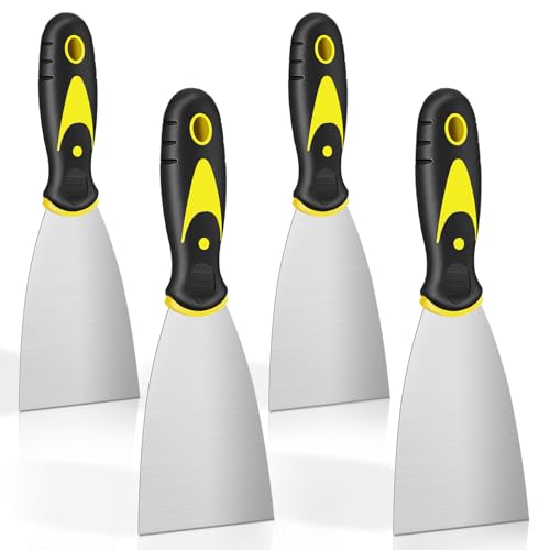 AOZBZ Wallpaper Scrapers, 4Pcs 2'' Stainless Steel Trowel, Wide Putty Knife Set, Metal Spackle Knives Paint Tools, for Wallpaper/Decals/Drywall Finishing