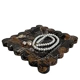 Picture of SAIDKOCC Vintage Natural Marble Tray Small Ornaments Scalloped Tray Handmade Storage Dish for Counter, Vanity, Dresser, Nightstand and Desk (Portoro)