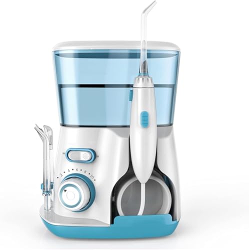 Hinniuyウォーターフロス口腔洗浄器、10圧力レベル水歯クリーナー家族のための5つのウォータージェットチップ、歯のクリーニングのための800ML電動デンタルフロスピック (b)