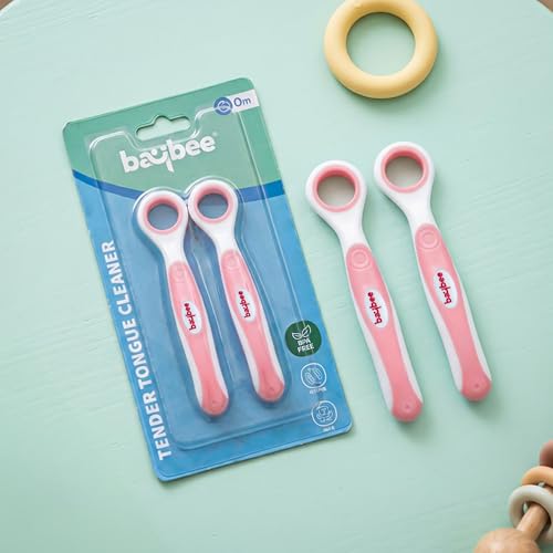 Baybee Soft Silicone Baby Tongue Cleaner BPA Free Oral care with Anti Chock Shield | Infant Flexible Tongue Brush for Kids 6+ Months (Pink)