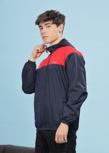 Image of Dollar Men's Polyester Colourblock Windcheater Jacket With Zipper Pockets and Hood