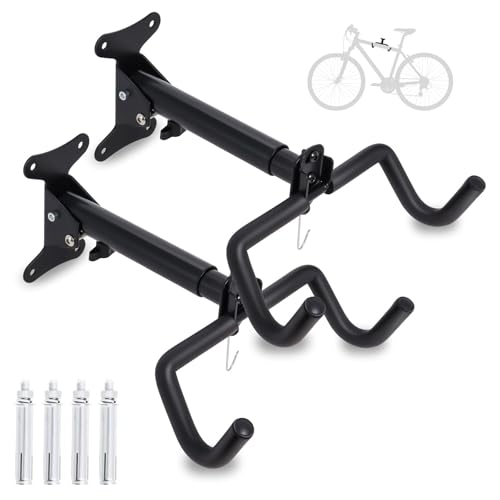 Soporte de Pared para Bicicleta, Soporte de Pared Plegable para Bicicleta de Carretera, Bicicleta de Montaña y Bicicleta Híbrida, Colgador Bicicleta Pared para Garajes y Hogares Poweka (2 Piezas)