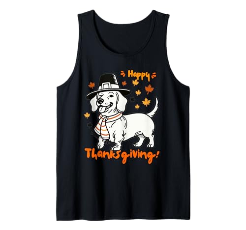 Feliz Día de Acción de Gracias Dachshund Peregrino Amantes de Perros Hombres Mujeres Camiseta sin Mangas