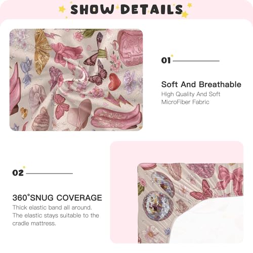Image of Western Cowgirl Boots Vintage Crib Sheets Soft Breathable Fitted Baby Crib Sheets Mattress Cover for Girls Boys, 52 inch x 28 inch x 9 inch