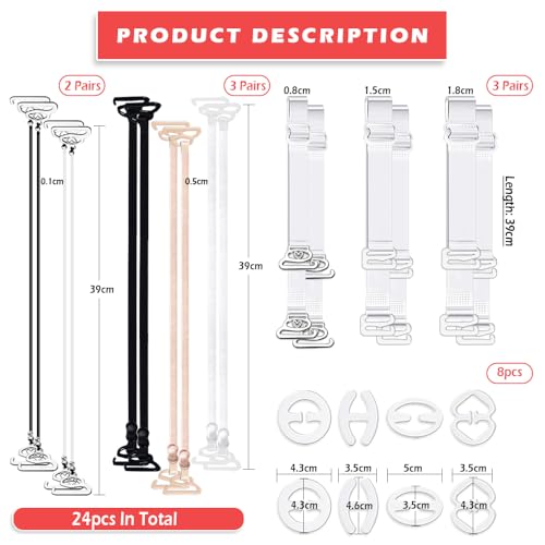 image for CONTIVICO 24 Pieces Clear Bra Straps, Invisible Adjustable Bra Strap N