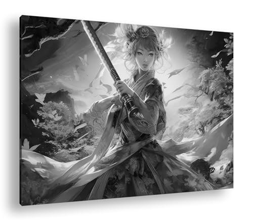 Tableau guerrière samouraï deyoli, finition premium sur toile et cadre en bois massif