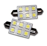 TuningPros LED-42M-WS6 Festoon 42mm LED Light Bulbs, 6 SMD LED White 2-pc Set
