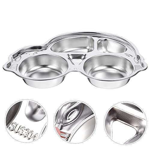 Image of Happy Hues Stainless Steel Divided Meal Plate Tray-3 Compartments Dinner Dish for Baby- Toddler- Kids Eating Food- Car Shape