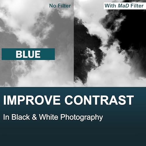 MaD Camera - 58mm Blauer Korrekturfilter - Reduziert Blendung & Verbessert den Kontrast - Premium Kamera-Objektivfilter für DSLRs