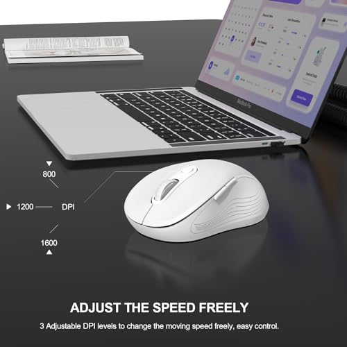 Image of WisFox 2.4G Wireless Mouse for Laptop, Ergonomic Computer Mouse with USB Receiver and Type-C Adapter, 3 Adjustable Levels DPI, 6 Button Cordless Wireless Mice (Pure White)