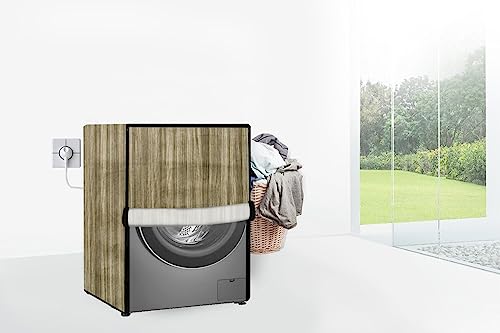 Image of Stylista Waterproof Front Load Washing Machine Cover Compatible for Haier 8 kg, Wooden Pattern Beige