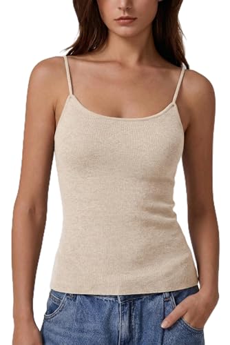 Arach&Cloz Women's Wool Blend Cashmere Cute Sleeveless Camisole Tops Spring Summer Fashion 2026 Spaghetti Strap Tank Top Business Casual Basic Clothing Slim Fitted Office Attire Cami Trendy Apricot L