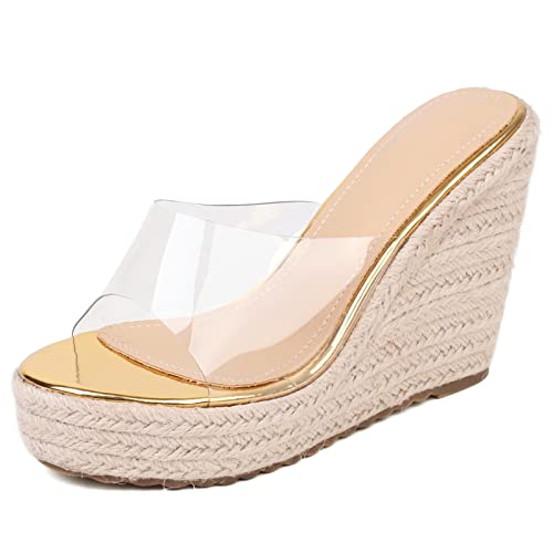 Varecola Slip On Espadrilles Wedge Platform Sandals For Women Clear Strap Slide Heeled Sandals Beach Summer Mule Sandals #TOP22