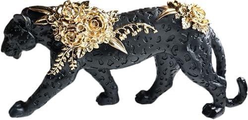 Cheetah Statue Black Gold Leopard Sculpture Home Decor Leopard Sc...