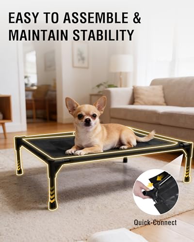 Elevated Dog Bed with Heavy-Duty Steel Frame, Breathable Mesh Cooling Surface, Easy to Clean, Portable Raised Dog Cot for Indoor & Outdoor Use,32x24x8 Inches Black Dog Bed,Size S. — view 3