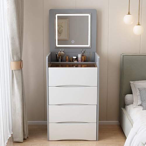 Tocador de maquillaje 3 en 1 con espejo LED, 3 cajones y taburete, moderno juego de mesa cosmética blanca para belleza y aseo elegante estación de maquillaje