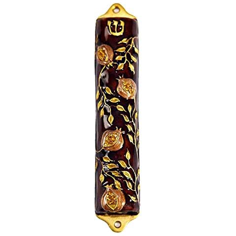 Creative Judaica, Bless This House Mezuzah Case - Pomegranate Tree Design Judaica, Door Mezuza Case 4" Cover