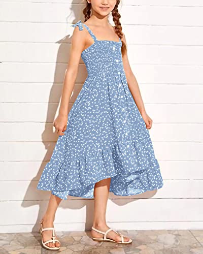 Girls Summer Dress Kids Sleeveless Tie Strap Boho Beach Midi Dress Smocked Ruffle Flowy Sundresses2